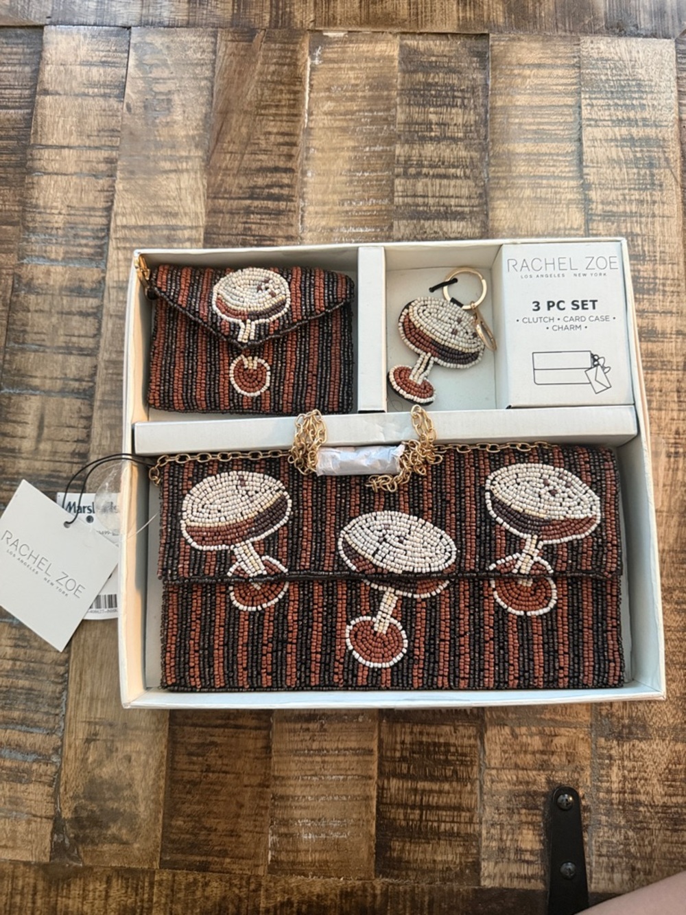 Marshall’s Rachel Zoe Beaded Cocktail Motif Clutch Set in Brown, Rust & White